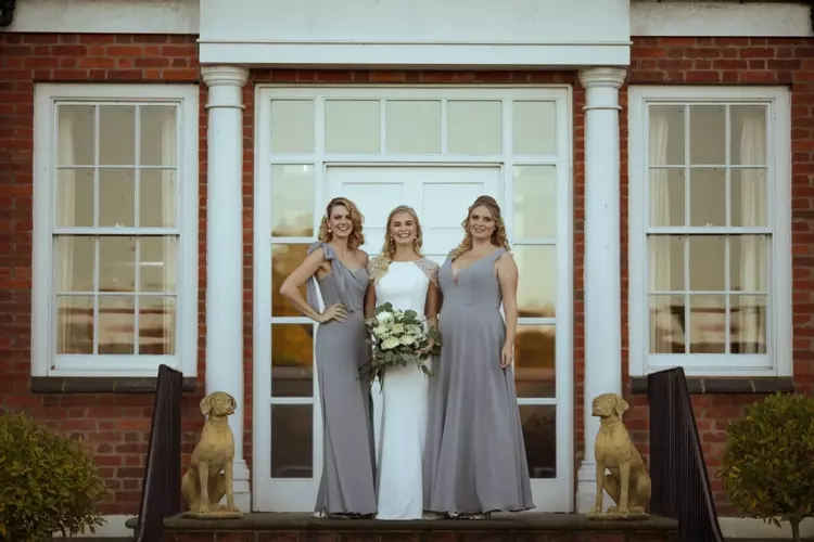 Fia M449 Split Skirt Dress with Boho Shoulder Bow True Bridesmaids